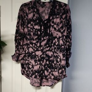 Rock & Republic Pink and Black Patterned Blouse